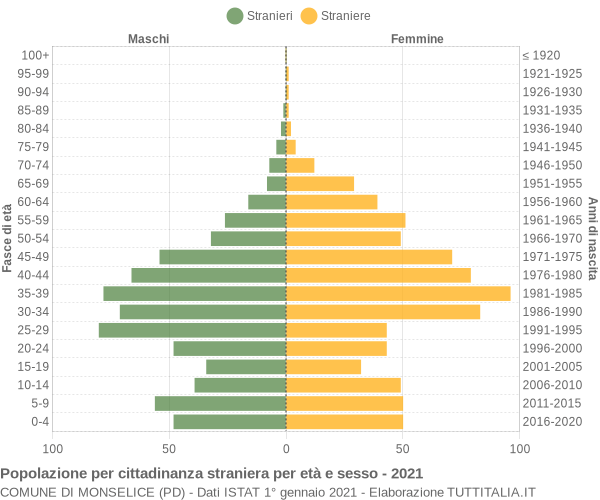 Grafico cittadini stranieri - Monselice 2021