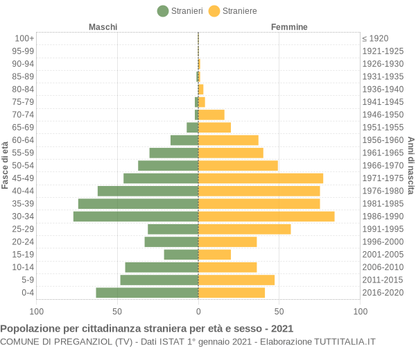 Grafico cittadini stranieri - Preganziol 2021