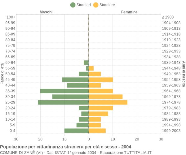 Grafico cittadini stranieri - Zanè 2004