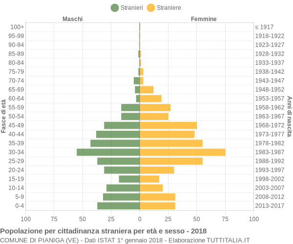 Grafico cittadini stranieri - Pianiga 2018