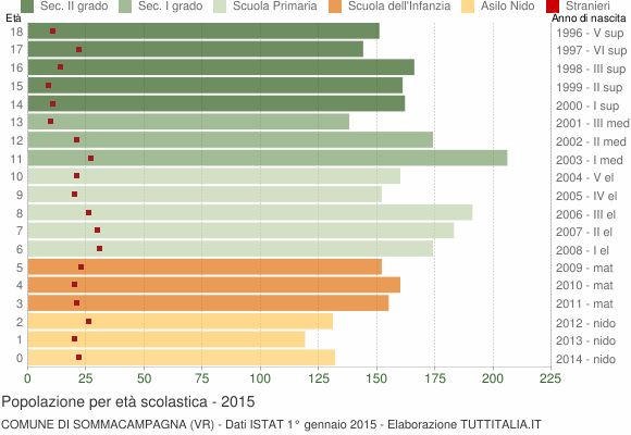 Grafico Popolazione in età scolastica - Sommacampagna 2015