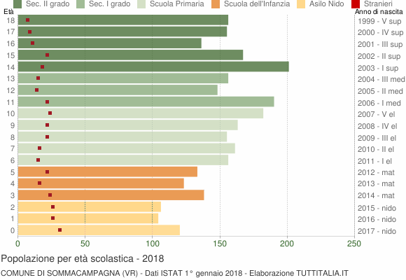 Grafico Popolazione in età scolastica - Sommacampagna 2018