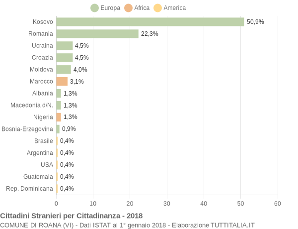 Grafico cittadinanza stranieri - Roana 2018