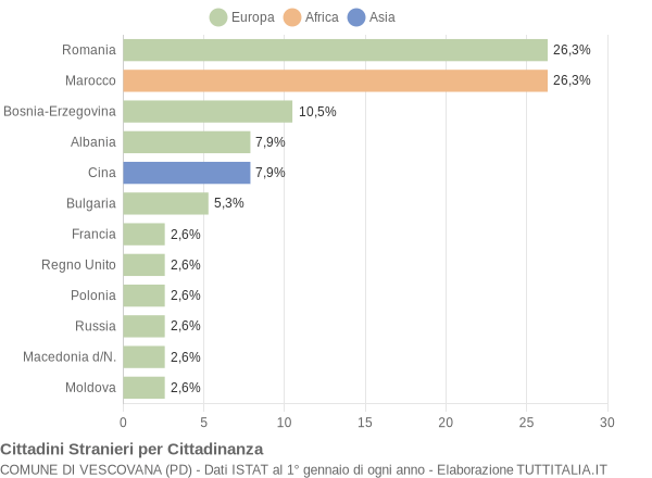 Grafico cittadinanza stranieri - Vescovana 2006