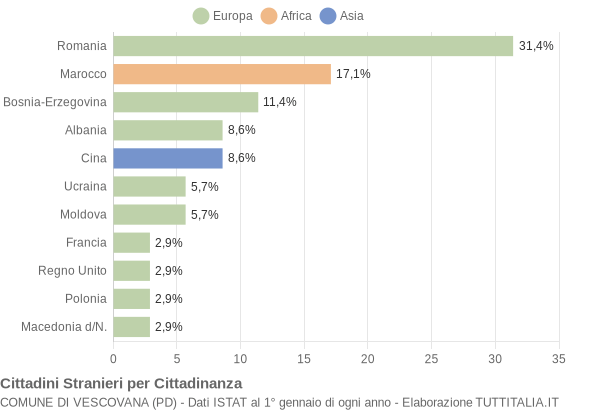 Grafico cittadinanza stranieri - Vescovana 2007