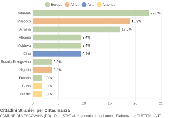 Grafico cittadinanza stranieri - Vescovana 2015