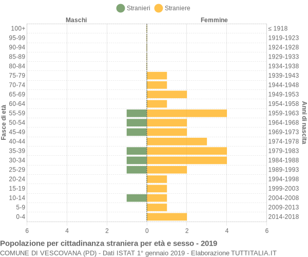 Grafico cittadini stranieri - Vescovana 2019