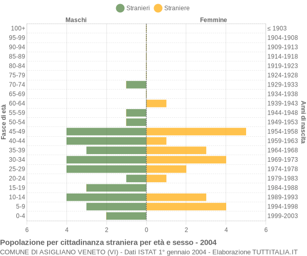 Grafico cittadini stranieri - Asigliano Veneto 2004