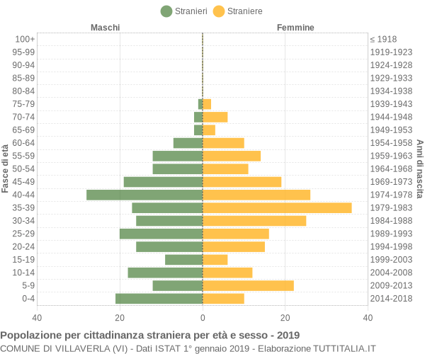 Grafico cittadini stranieri - Villaverla 2019