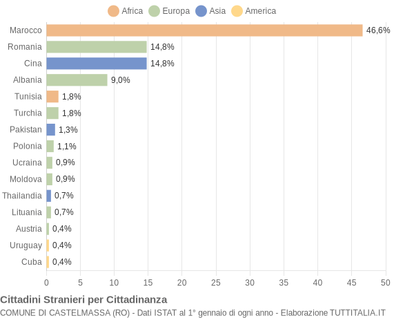 Grafico cittadinanza stranieri - Castelmassa 2019