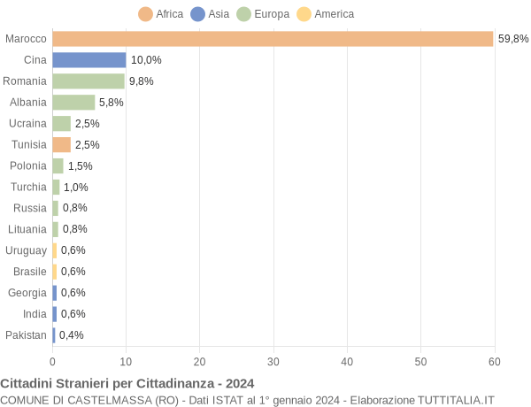 Grafico cittadinanza stranieri - Castelmassa 2024