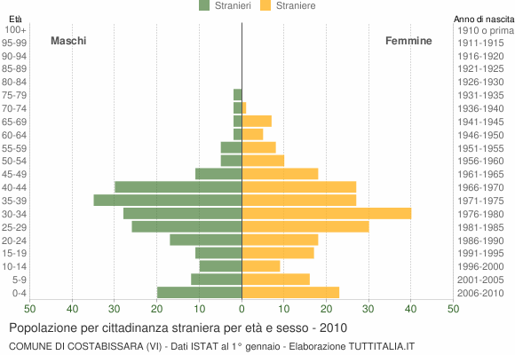 Grafico cittadini stranieri - Costabissara 2010