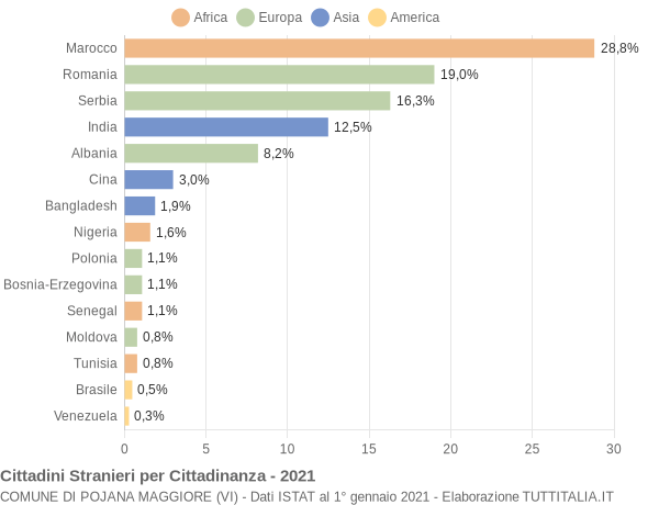 Grafico cittadinanza stranieri - Pojana Maggiore 2021