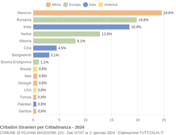 Grafico cittadinanza stranieri - Pojana Maggiore 2024