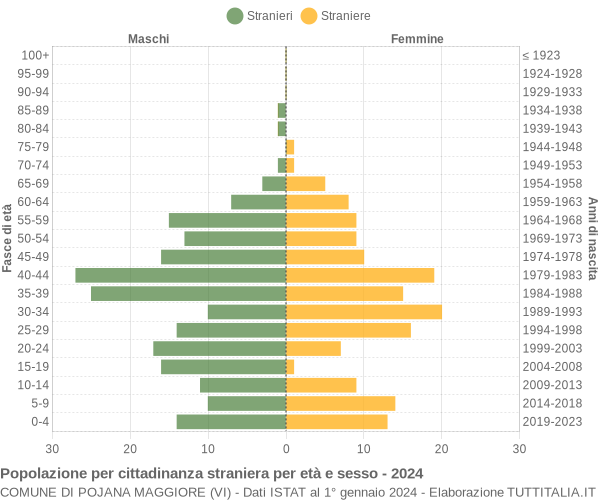 Grafico cittadini stranieri - Pojana Maggiore 2024