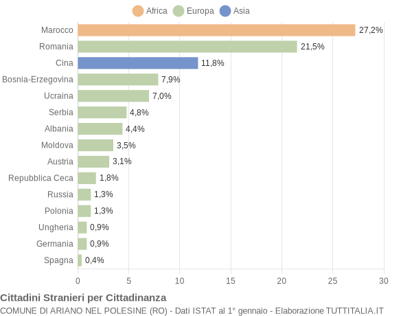 Grafico cittadinanza stranieri - Ariano nel Polesine 2017