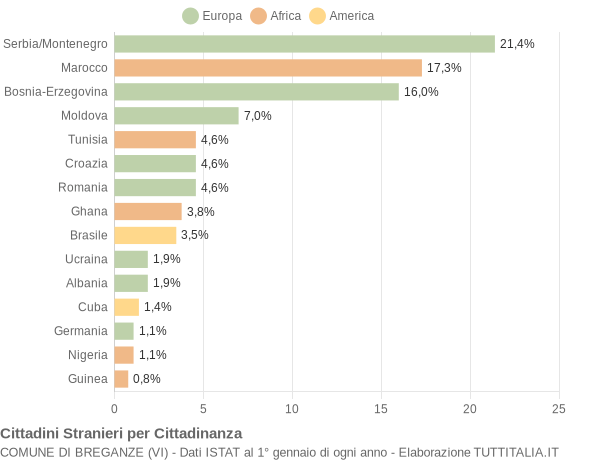 Grafico cittadinanza stranieri - Breganze 2004