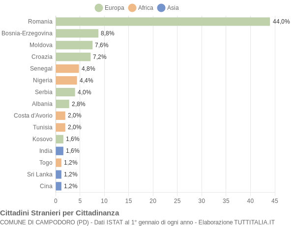 Grafico cittadinanza stranieri - Campodoro 2013