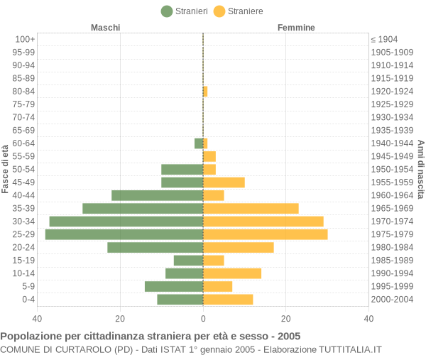 Grafico cittadini stranieri - Curtarolo 2005