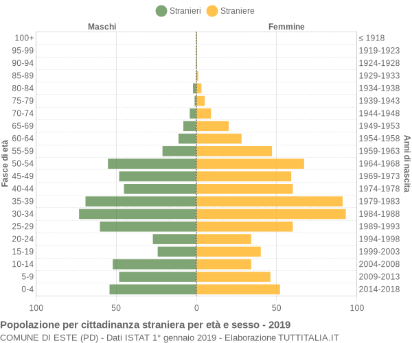 Grafico cittadini stranieri - Este 2019