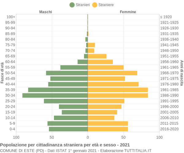 Grafico cittadini stranieri - Este 2021