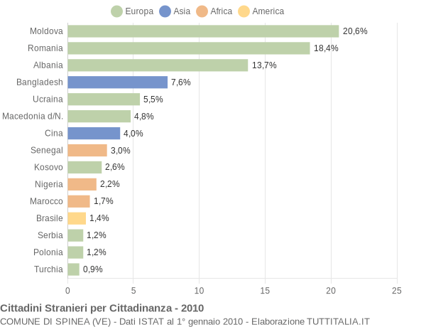 Grafico cittadinanza stranieri - Spinea 2010