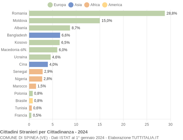 Grafico cittadinanza stranieri - Spinea 2024