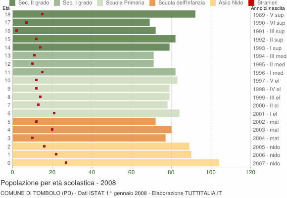 Grafico Popolazione in età scolastica - Tombolo 2008