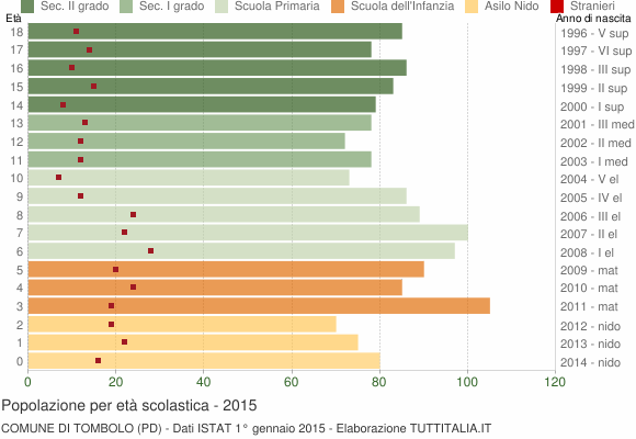 Grafico Popolazione in età scolastica - Tombolo 2015
