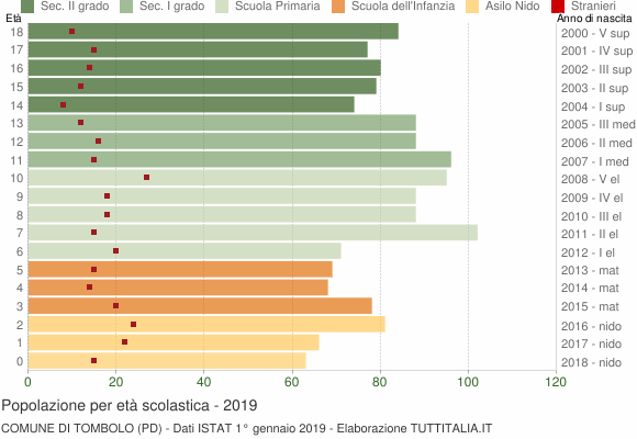 Grafico Popolazione in età scolastica - Tombolo 2019