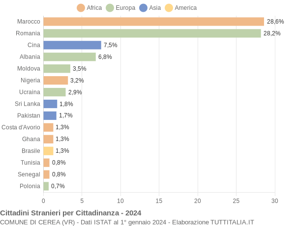 Grafico cittadinanza stranieri - Cerea 2024