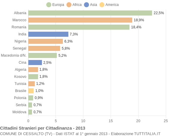 Grafico cittadinanza stranieri - Cessalto 2013