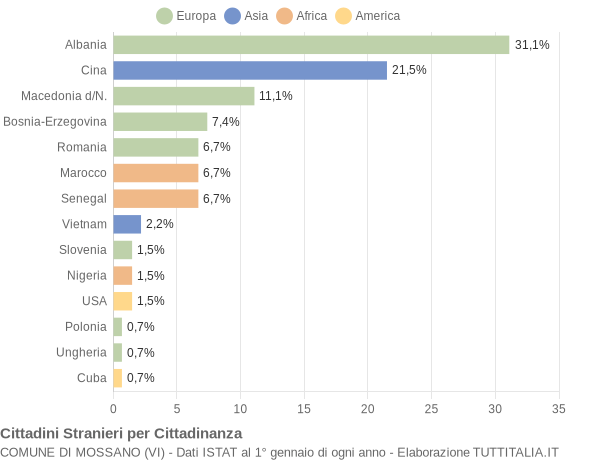 Grafico cittadinanza stranieri - Mossano 2007