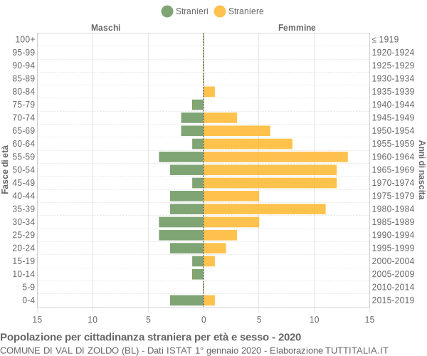 Grafico cittadini stranieri - Val di Zoldo 2020