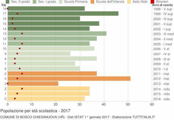 Grafico Popolazione in età scolastica - Bosco Chiesanuova 2017