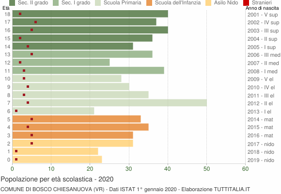 Grafico Popolazione in età scolastica - Bosco Chiesanuova 2020