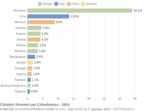 Grafico cittadinanza stranieri - Castelfranco Veneto 2024