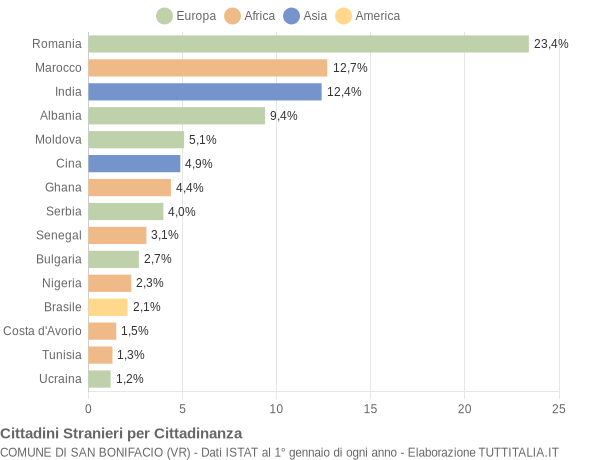 Grafico cittadinanza stranieri - San Bonifacio 2019