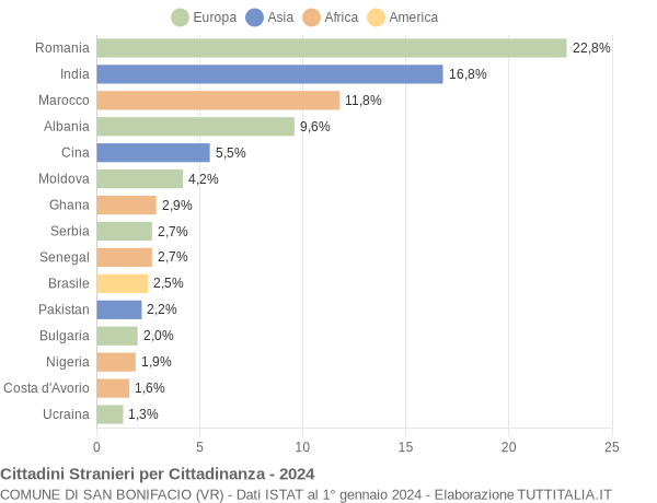 Grafico cittadinanza stranieri - San Bonifacio 2024