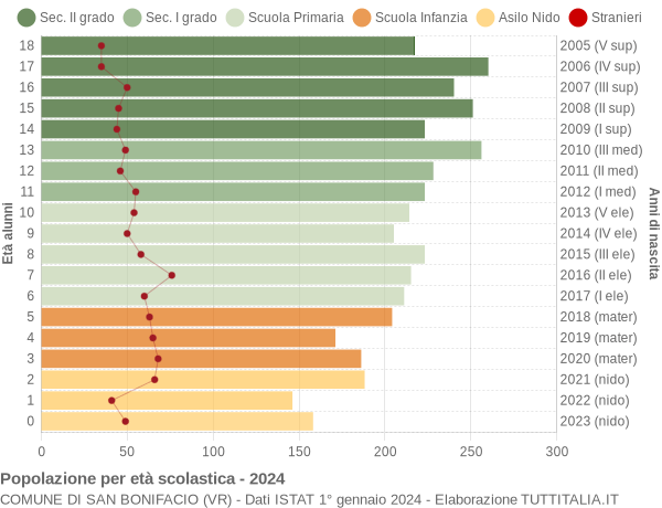 Grafico Popolazione in età scolastica - San Bonifacio 2024