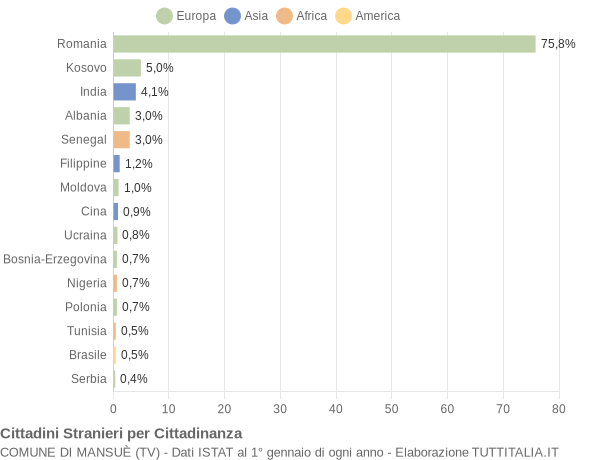 Grafico cittadinanza stranieri - Mansuè 2013