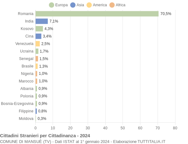 Grafico cittadinanza stranieri - Mansuè 2024