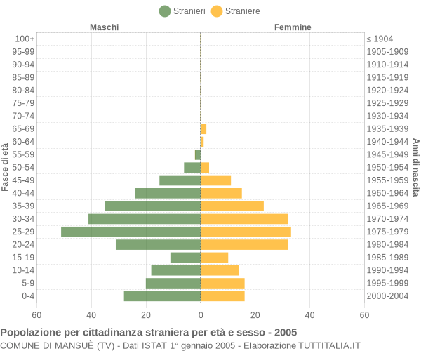 Grafico cittadini stranieri - Mansuè 2005