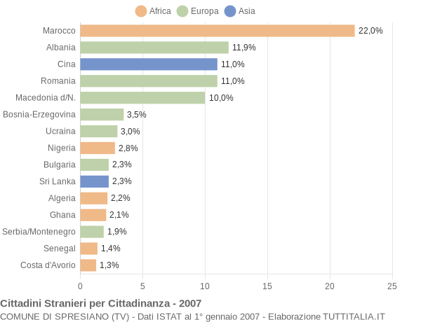 Grafico cittadinanza stranieri - Spresiano 2007