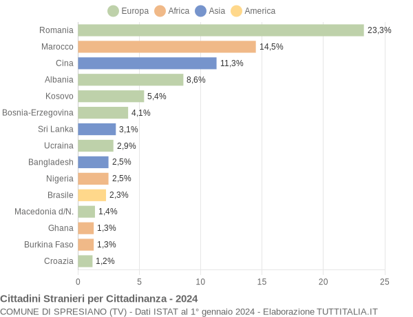 Grafico cittadinanza stranieri - Spresiano 2024