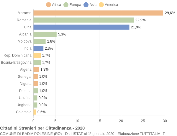 Grafico cittadinanza stranieri - Badia Polesine 2020