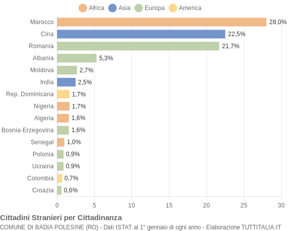 Grafico cittadinanza stranieri - Badia Polesine 2021