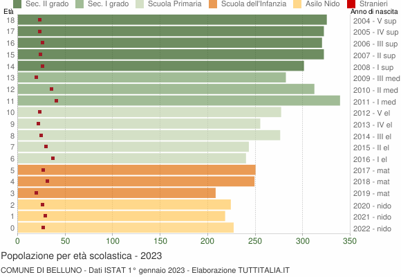 Grafico Popolazione in età scolastica - Belluno 2023