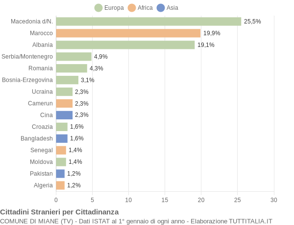 Grafico cittadinanza stranieri - Miane 2006