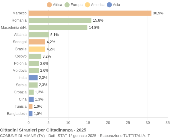 Grafico cittadinanza stranieri - Miane 2025